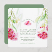 Invitation Mariage d'aquarelle rose rouge eucalyptus (Devant / Derrière)