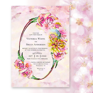 Invitation Mariage d'aquarelle rose rustique