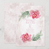 Invitation Mariage d'aquarelle rose vif (Devant / Derrière)