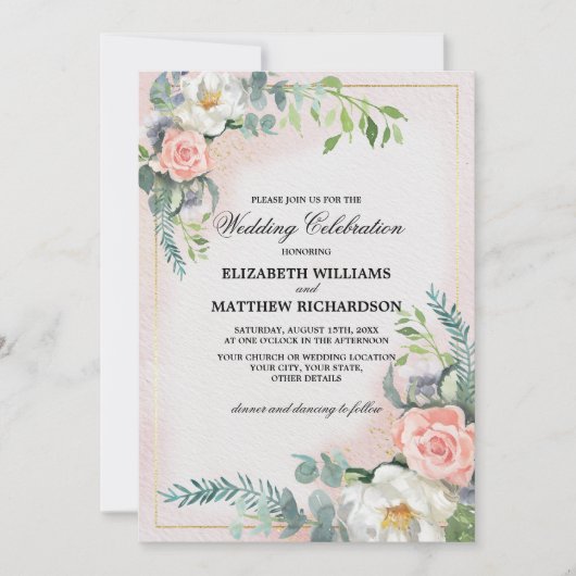 Invitation Mariage d'aquarelle rose vif (Devant)