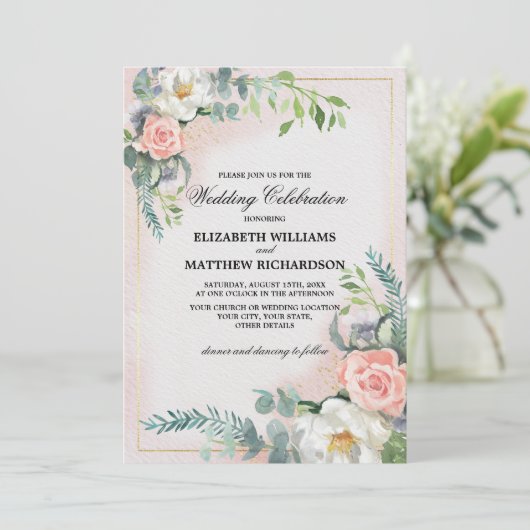 Invitation Mariage d'aquarelle rose vif (Debout devant)