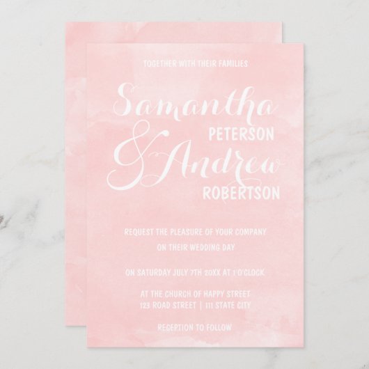 Invitation Mariage d'aquarelle rose vif moderne (Devant / Derrière)