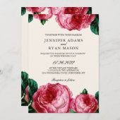 Invitation Mariage d'aquarelle rose vintage (Devant / Derrière)
