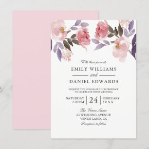 Invitation Mariage d'aquarelle rose violet rose