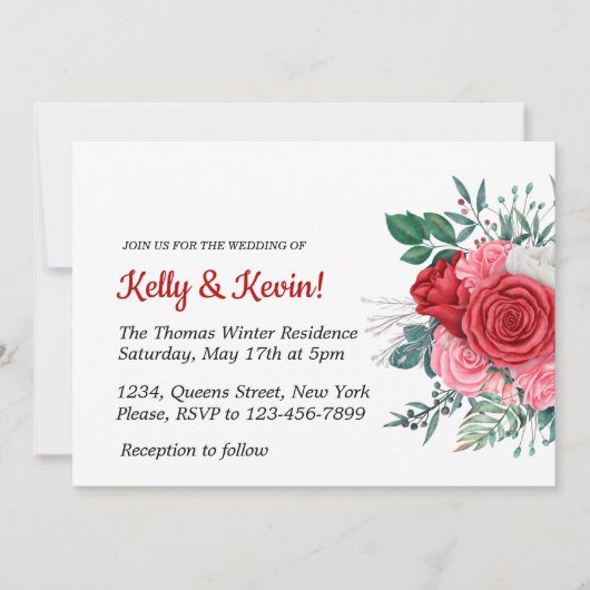 Invitation Mariage d'aquarelle rouge (Devant)