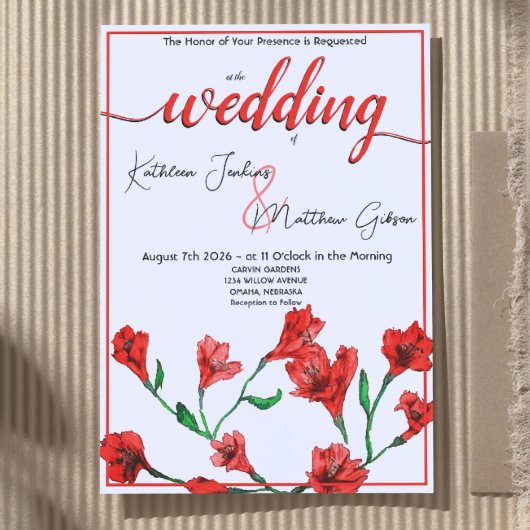 Invitation Mariage d'aquarelle rouge