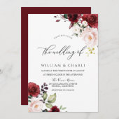 Invitation Mariage d'aquarelle rouge bordeaux romantique (Devant / Derrière)