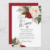 Invitation Mariage d'aquarelle rouge et blanc luxuriant (Devant / Derrière)