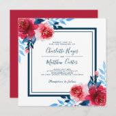 Invitation Mariage d'aquarelle rouge et bleu (Devant / Derrière)