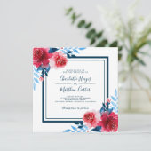 Invitation Mariage d'aquarelle rouge et bleu (Debout devant)