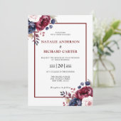 Invitation Mariage d'aquarelle rouge rousse rose pâle (Debout devant)