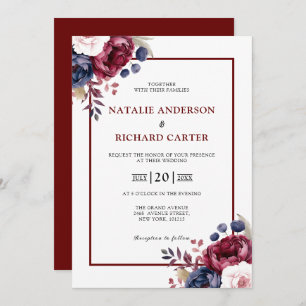 Invitation Mariage d'aquarelle rouge rousse rose pâle