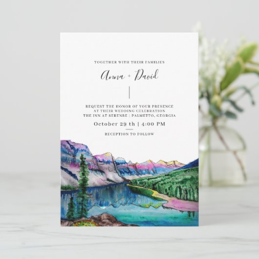 Invitation Mariage d'aquarelle Rustic Mountain Forest (Debout devant)