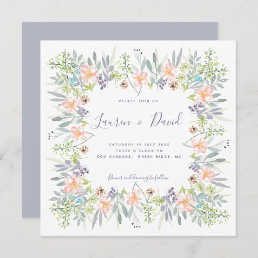 Invitation Mariage d'aquarelle rustique (Devant / Derrière)