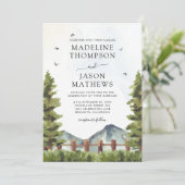 Invitation Mariage d'aquarelle rustique de Forest Mountain (Debout devant)