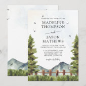 Invitation Mariage d'aquarelle rustique de Forest Mountain (Devant / Derrière)