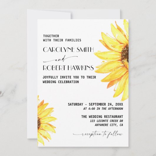 Invitation Mariage d'aquarelle rustique de tournesol (Devant)