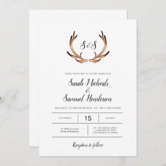 Invitation Mariage d'aquarelle rustique minimal (Devant / Derrière)