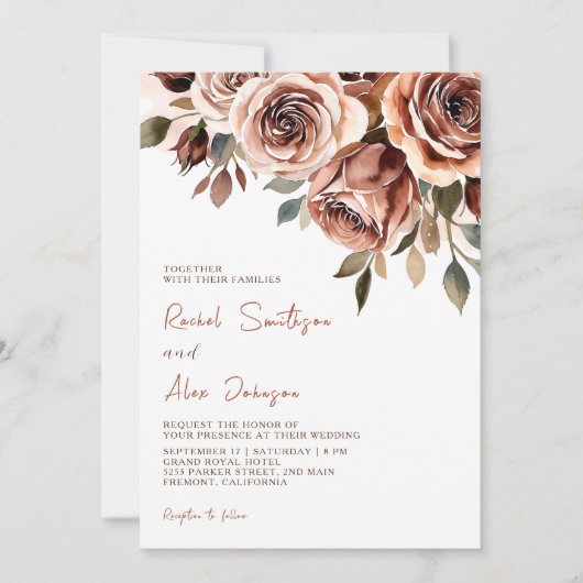 Invitation Mariage d'aquarelle rustique Rose brûlé (Devant)