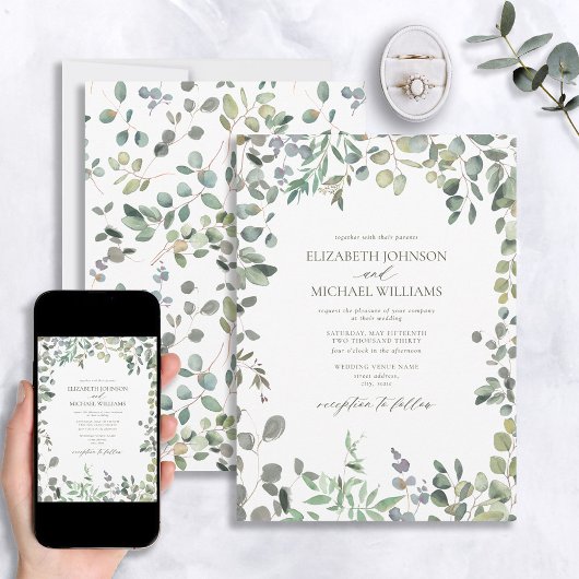 Invitation Mariage d'aquarelle Sage Green Eucalyptus