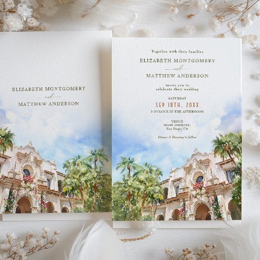 Invitation Mariage d'aquarelle San Diego Casa del Prado