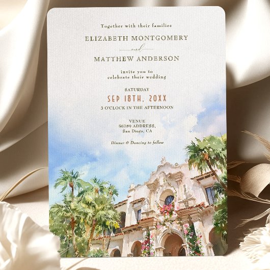 Invitation Mariage d'aquarelle San Diego Casa del Prado