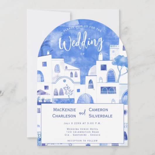 Invitation Mariage d'aquarelle Santorini (Devant)