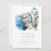 Invitation Mariage d'aquarelle Santorini Grèce (Devant)