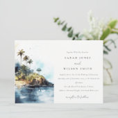 Invitation Mariage d'aquarelle Seascape Palm Tree Island (Debout devant)