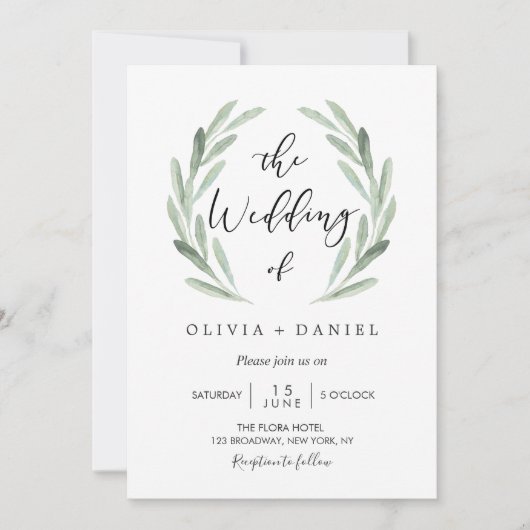 Invitation Mariage d'aquarelle simple et élégante (Devant)