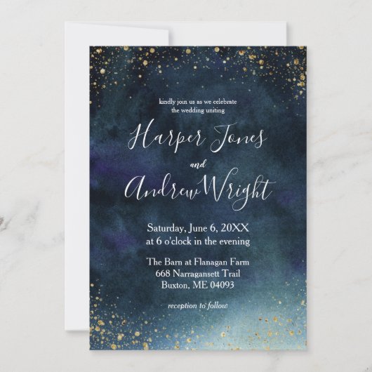 Invitation Mariage d'aquarelle Starry Night Marine (Devant)