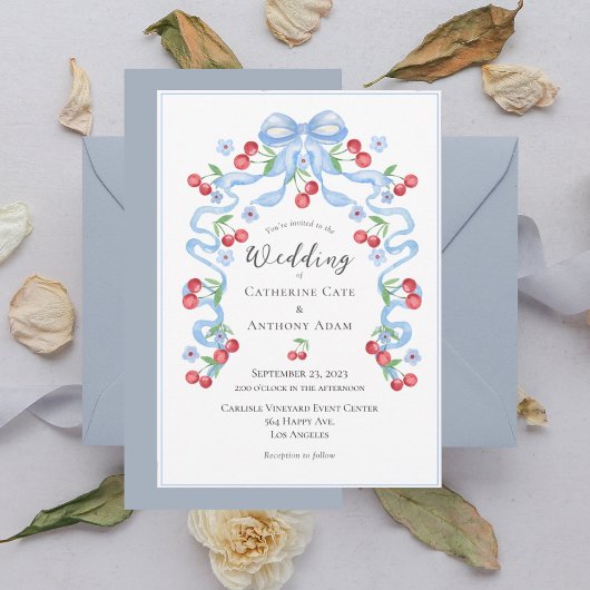Invitation Mariage d'aquarelle Sweet Cherry & Ribbons