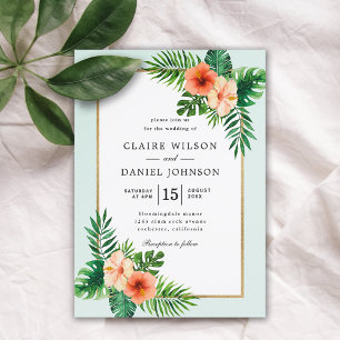 Invitation Mariage d'aquarelle tropicale moderne Mint Green