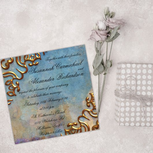 Invitation Mariage d'aquarelle Turquoise antique et bijoux en