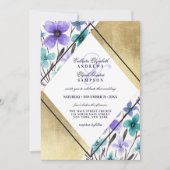 Invitation Mariage d'aquarelle Turquoise couleur or violet no (Devant)