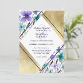 Invitation Mariage d'aquarelle Turquoise couleur or violet no (Debout devant)