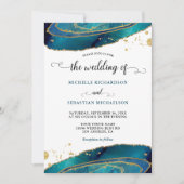 Invitation Mariage d'aquarelle turquoise Gold Agate (Devant)
