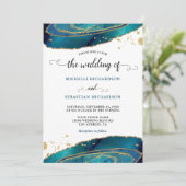 Invitation Mariage d'aquarelle turquoise Gold Agate (Debout devant)