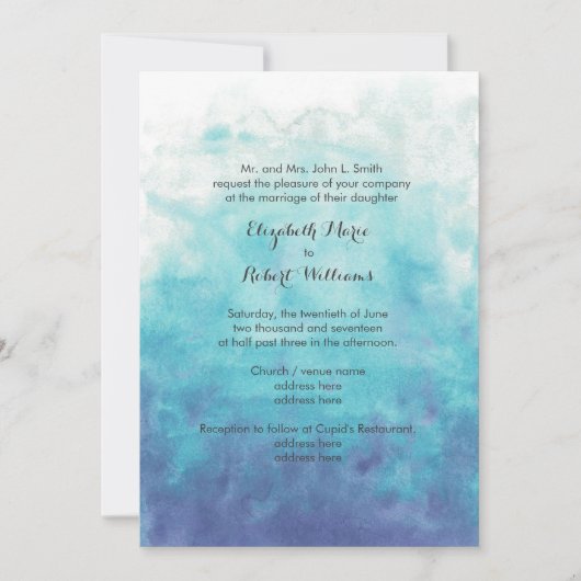 Invitation Mariage d'aquarelle Turquoise Ombre (Devant)