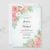 Invitation Mariage d'aquarelle turquoise Ombre Floral Cadre (Devant)