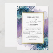 Invitation Mariage d'aquarelle Turquoise profonde (Devant / Derrière)