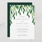 Invitation Mariage d'aquarelle végétale à feuilles vertes (Devant / Derrière)