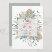 Invitation Mariage d'aquarelle végétale rose vert (Devant / Derrière)