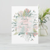 Invitation Mariage d'aquarelle végétale rose vert (Debout devant)