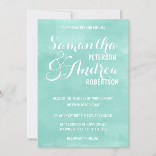 Invitation Mariage d'aquarelle vert aqua moderne (Devant)