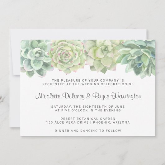 Invitation Mariage d'aquarelle vert botanique Succulent (Devant)