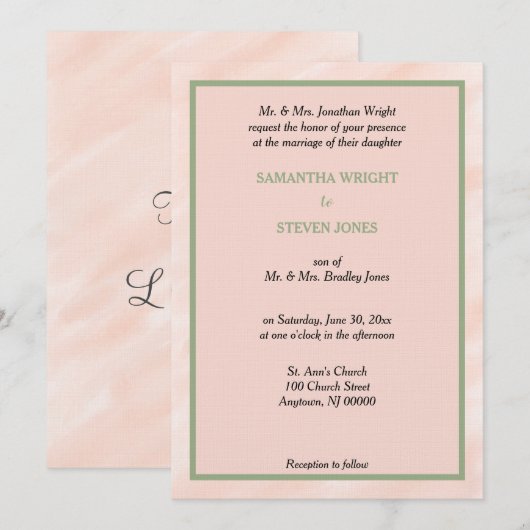 Invitation Mariage d'aquarelle vert de couleur gris géométriq (Devant / Derrière)