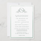Invitation Mariage d'aquarelle vert de monogramme (Devant)