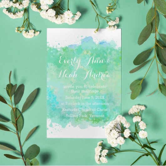 Invitation Mariage d'aquarelle vert et bleu