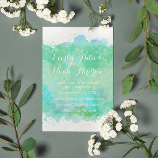 Invitation Mariage d'aquarelle vert et bleu